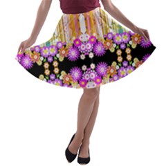 Colorful Flowers Pattern T- Shirt Colorful Wild Flowers T- Shirt A-line Skater Skirt