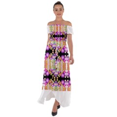 Colorful Flowers Pattern T- Shirt Colorful Wild Flowers T- Shirt Off Shoulder Open Front Chiffon Dress