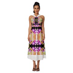 Colorful Flowers Pattern T- Shirt Colorful Wild Flowers T- Shirt Sleeveless Cross Front Cocktail Midi Chiffon Dress