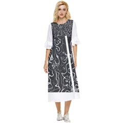 Cool Design Art T- Shirt Black And White Damascus Abstract Pattern T- Shirt Double Cuff Midi Dress by EnriqueJohnson