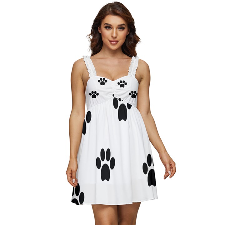 Dog Paw Print T- Shirt Paw Pattern 6 Ruffle Strap Babydoll Chiffon Dress