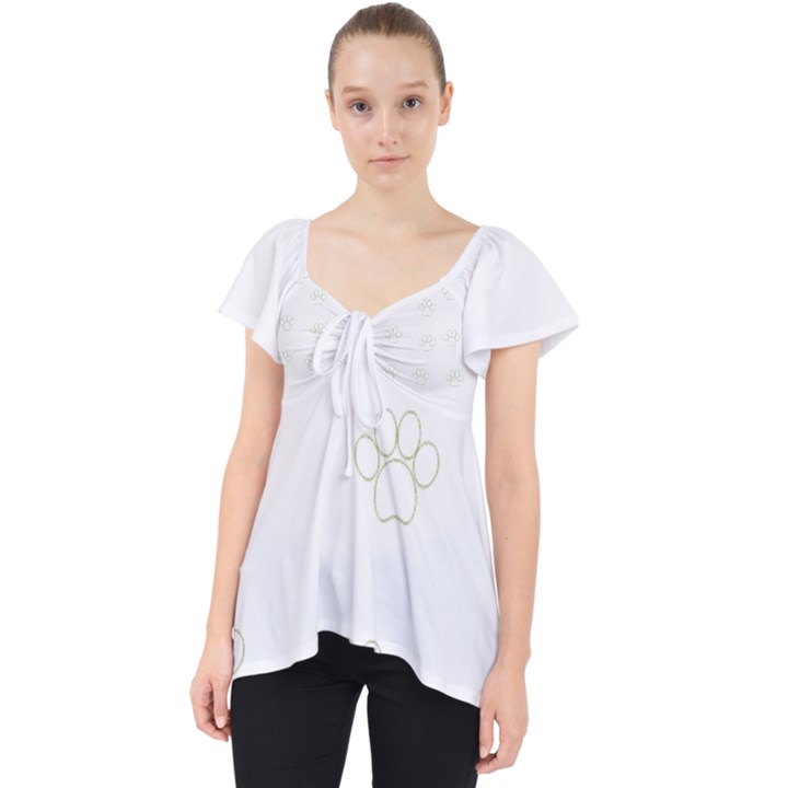 Dog Paw Print T- Shirt Paw Pattern T- Shirt Lace Front Dolly Top