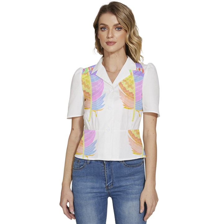 Feathers Design T- Shirtfeathers T- Shirt (3) Puffed Short Sleeve Button Up Jacket