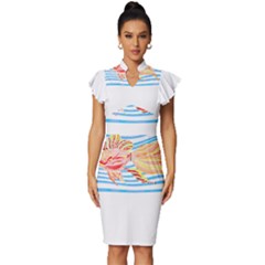 Fishing Lover T- Shirtfish T- Shirt (3) Vintage Frill Sleeve V-neck Bodycon Dress