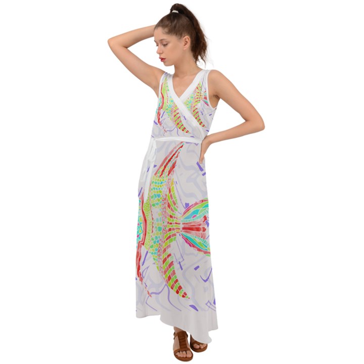 Fishing Lover T- Shirtfish T- Shirt (5) V-Neck Chiffon Maxi Dress