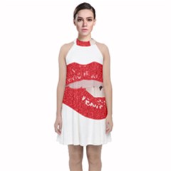 Lips -25 Velvet Halter Neckline Dress 