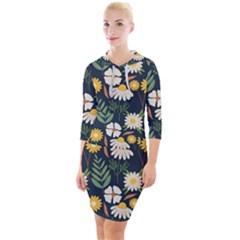 Flower Grey Pattern Floral Quarter Sleeve Hood Bodycon Dress by Dutashop