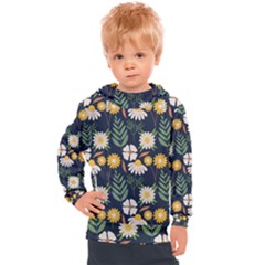 Flower Grey Pattern Floral Kids  Hooded Pullover by Dutashop