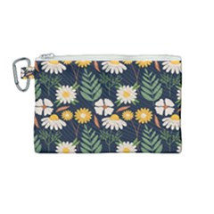 Flower Grey Pattern Floral Canvas Cosmetic Bag (medium) by Dutashop