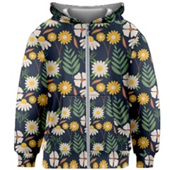 Flower Grey Pattern Floral Kids  Zipper Hoodie Without Drawstring