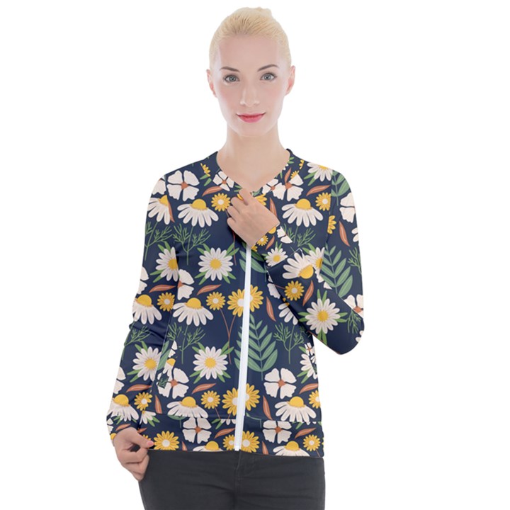 Flower Grey Pattern Floral Casual Zip Up Jacket