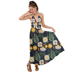 Flower Grey Pattern Floral Backless Maxi Beach Dress