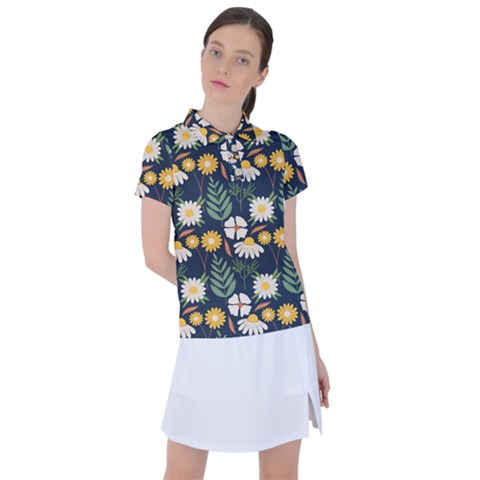 Flower Grey Pattern Floral Women s Polo T-shirt by Dutashop