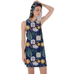 Flower Grey Pattern Floral Racer Back Hoodie Dress