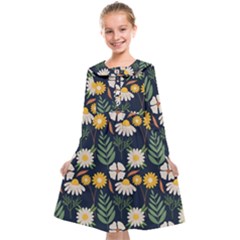 Flower Grey Pattern Floral Kids  Midi Sailor Dress