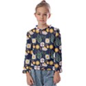 Flower Grey Pattern Floral Kids  Frill Detail T-Shirt View1