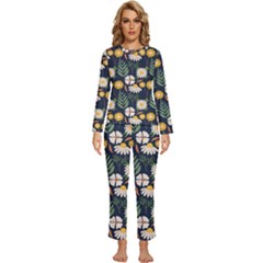 Flower Grey Pattern Floral Womens  Long Sleeve Lightweight Pajamas Set