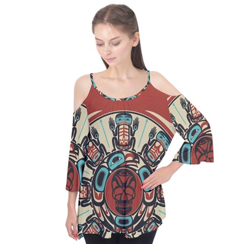 Skull Grateful Dead Phone Gratefuldead Flutter Sleeve T-shirt  by Sarkoni