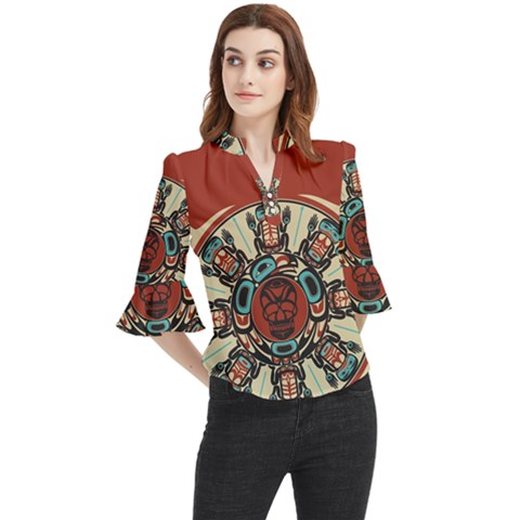 Skull Grateful Dead Phone Gratefuldead Loose Horn Sleeve Chiffon Blouse by Sarkoni