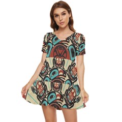 Skull Grateful Dead Phone Gratefuldead Tiered Short Sleeve Babydoll Dress by Sarkoni