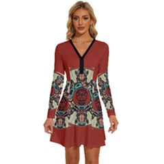 Skull Grateful Dead Phone Gratefuldead Long Sleeve Deep V Mini Dress  by Sarkoni