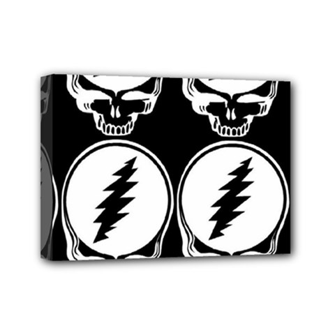 Black And White Deadhead Grateful Dead Steal Your Face Pattern Mini Canvas 7  X 5  (stretched) by Sarkoni