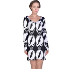 Black And White Deadhead Grateful Dead Steal Your Face Pattern Long Sleeve Nightdress by Sarkoni