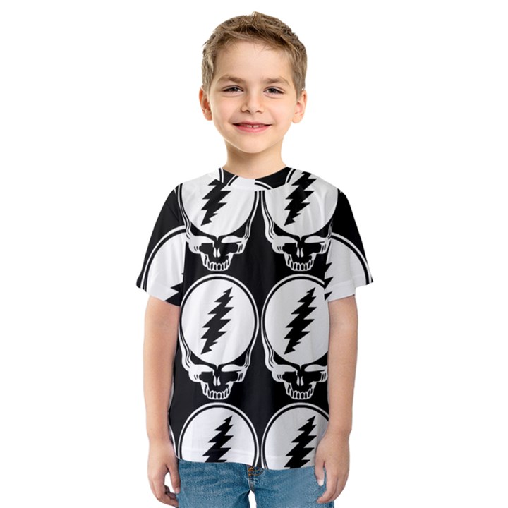 Black And White Deadhead Grateful Dead Steal Your Face Pattern Kids  Sport Mesh T-Shirt