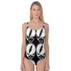 Black And White Deadhead Grateful Dead Steal Your Face Pattern Camisole Leotard  by Sarkoni