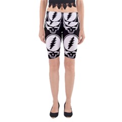 Black And White Deadhead Grateful Dead Steal Your Face Pattern Yoga Cropped Leggings by Sarkoni