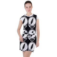 Black And White Deadhead Grateful Dead Steal Your Face Pattern Drawstring Hooded Dress by Sarkoni