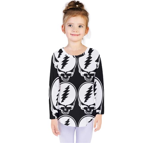 Black And White Deadhead Grateful Dead Steal Your Face Pattern Kids  Long Sleeve T-shirt by Sarkoni