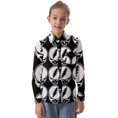 Black And White Deadhead Grateful Dead Steal Your Face Pattern Kids  Long Sleeve Shirt by Sarkoni