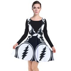 Black And White Deadhead Grateful Dead Steal Your Face Pattern Plunge Pinafore Dress by Sarkoni