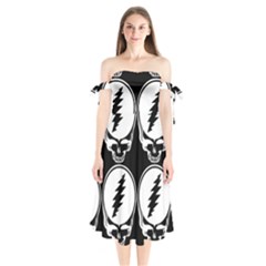 Black And White Deadhead Grateful Dead Steal Your Face Pattern Shoulder Tie Bardot Midi Dress