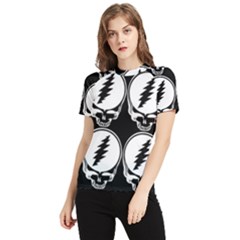 Black And White Deadhead Grateful Dead Steal Your Face Pattern Women s Short Sleeve Rash Guard by Sarkoni