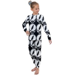 Black And White Deadhead Grateful Dead Steal Your Face Pattern Kids  Long Sleeve Set  by Sarkoni