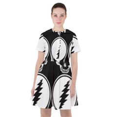 Black And White Deadhead Grateful Dead Steal Your Face Pattern Sailor Dress by Sarkoni