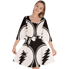 Black And White Deadhead Grateful Dead Steal Your Face Pattern Velour Kimono Dress by Sarkoni