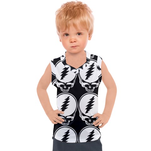 Black And White Deadhead Grateful Dead Steal Your Face Pattern Kids  Sport Tank Top by Sarkoni