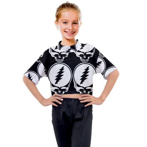 Black And White Deadhead Grateful Dead Steal Your Face Pattern Kids Mock Neck T-shirt by Sarkoni