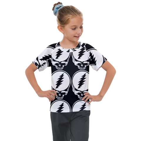 Black And White Deadhead Grateful Dead Steal Your Face Pattern Kids  Mesh Piece T-shirt by Sarkoni