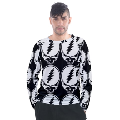 Black And White Deadhead Grateful Dead Steal Your Face Pattern Men s Long Sleeve Raglan T-shirt by Sarkoni