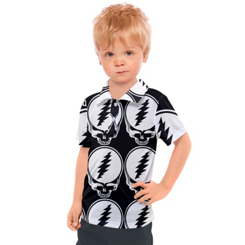 Black And White Deadhead Grateful Dead Steal Your Face Pattern Kids  Polo T-shirt by Sarkoni