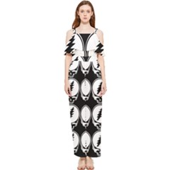 Black And White Deadhead Grateful Dead Steal Your Face Pattern Draped Sleeveless Chiffon Jumpsuit by Sarkoni