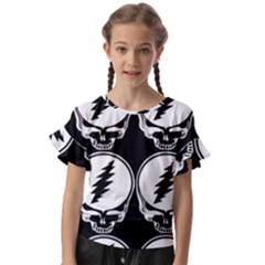 Black And White Deadhead Grateful Dead Steal Your Face Pattern Kids  Cut Out Flutter Sleeves by Sarkoni