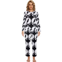 Black And White Deadhead Grateful Dead Steal Your Face Pattern Womens  Long Sleeve Lightweight Pajamas Set by Sarkoni