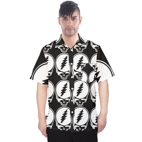 Black And White Deadhead Grateful Dead Steal Your Face Pattern Men s Hawaii Shirt by Sarkoni