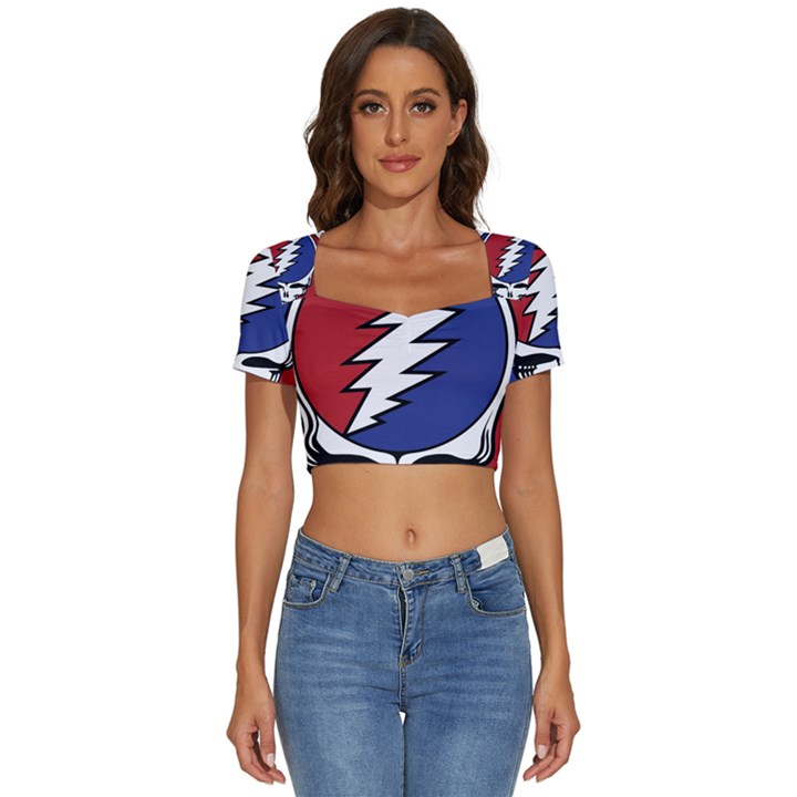 Grateful Dead Short Sleeve Square Neckline Crop Top 