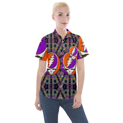 Gratefuldead Grateful Dead Pattern Women s Short Sleeve Pocket Shirt by Sarkoni